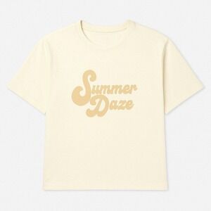 Universal Thread T‎ Shirt Womens Medium Ivory Summer Daze Graphic Crop Top NWT
